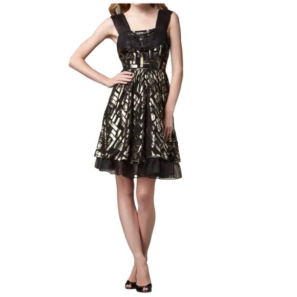 2b RYCH Dress Black Metallic Gold Silk Chiffon Sleeveless Party Dress Size 6 - Picture 12 of 13